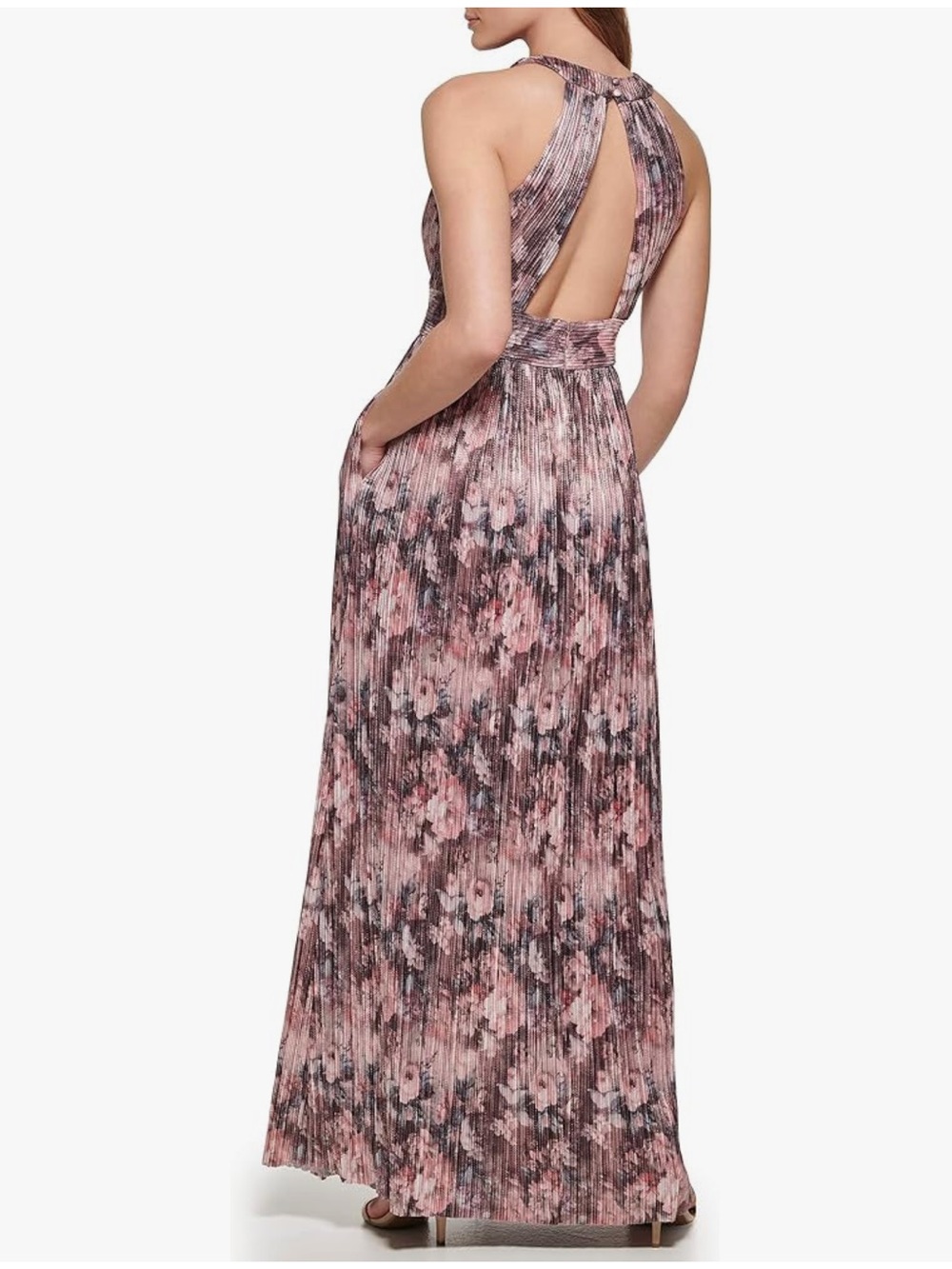 NWT Eliza J Metallic Pleated Halter Maxi Dress in Pink Gown Wedding Formal - Picture 2 of 12
